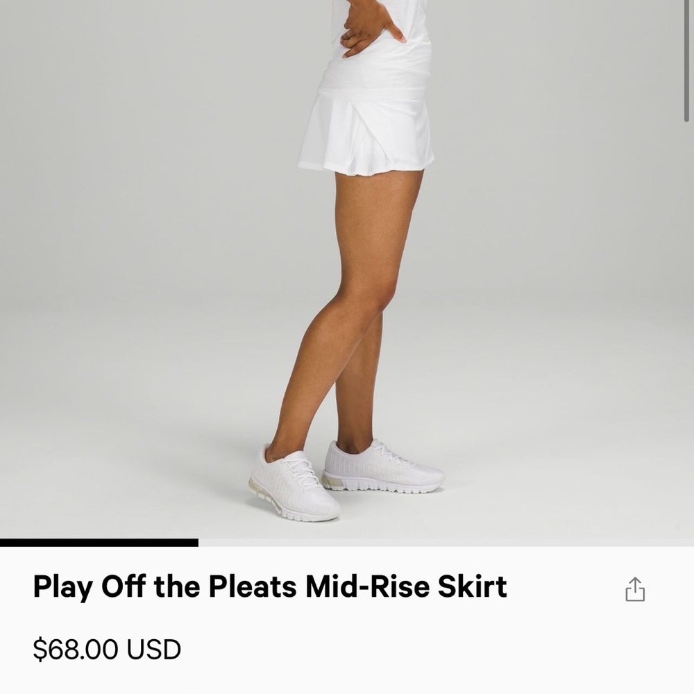 LULULEMON sold out play off the pleats mid rise skirt size 8 white NEW WITH TAGS